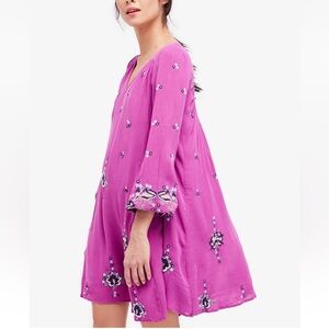 Free People Purple Embroidered Dress Suze XS